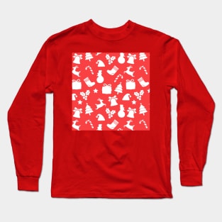 Random christmas pattern (xmas, santa, red and vintage) Long Sleeve T-Shirt